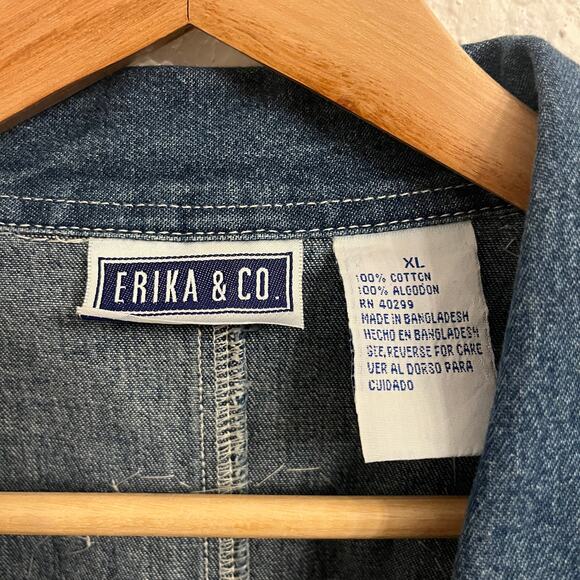 Vintage Handmade OOAK Denim Chore Shirt‎ Jacket XL Cottage Scottie Dog Grandma - Picture 6 of 16